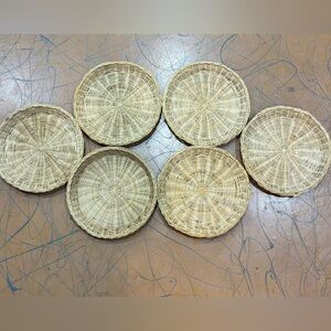 6 Vintage Boho Wicker Plates Basket Wall Decor